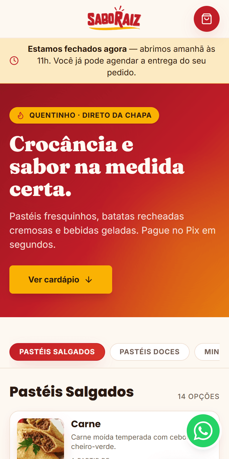 Loja Saboraiz aberta no celular